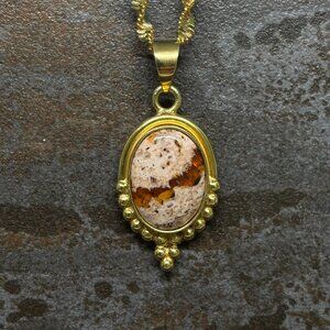 Orange Burst Vintage Antique 18k Gold Mexican Cantera Opal Necklace
